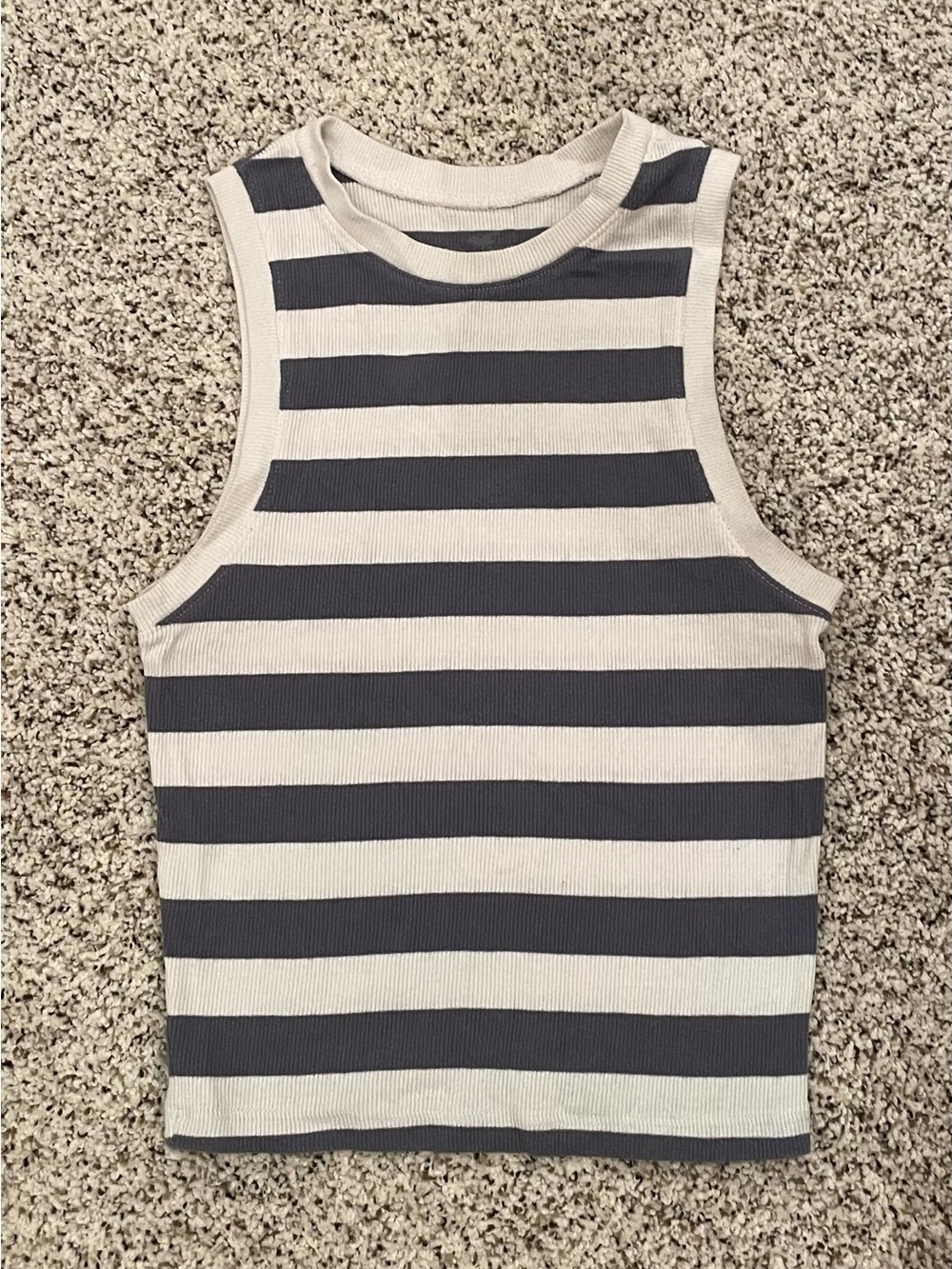 Hollister Grayish Blue & White Striped Ribbed Tank Top